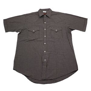 Plains Western Shirt Mens M Blue Plaid Pearl Snap Wear Button Up Cowboy